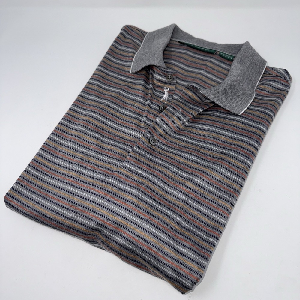Bobby Jones Medium Gray Striped Golf Shirt 100% Cotton